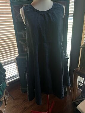 Flax design Urban Midtown MIDI Navy A-Line Linen Dress - medium